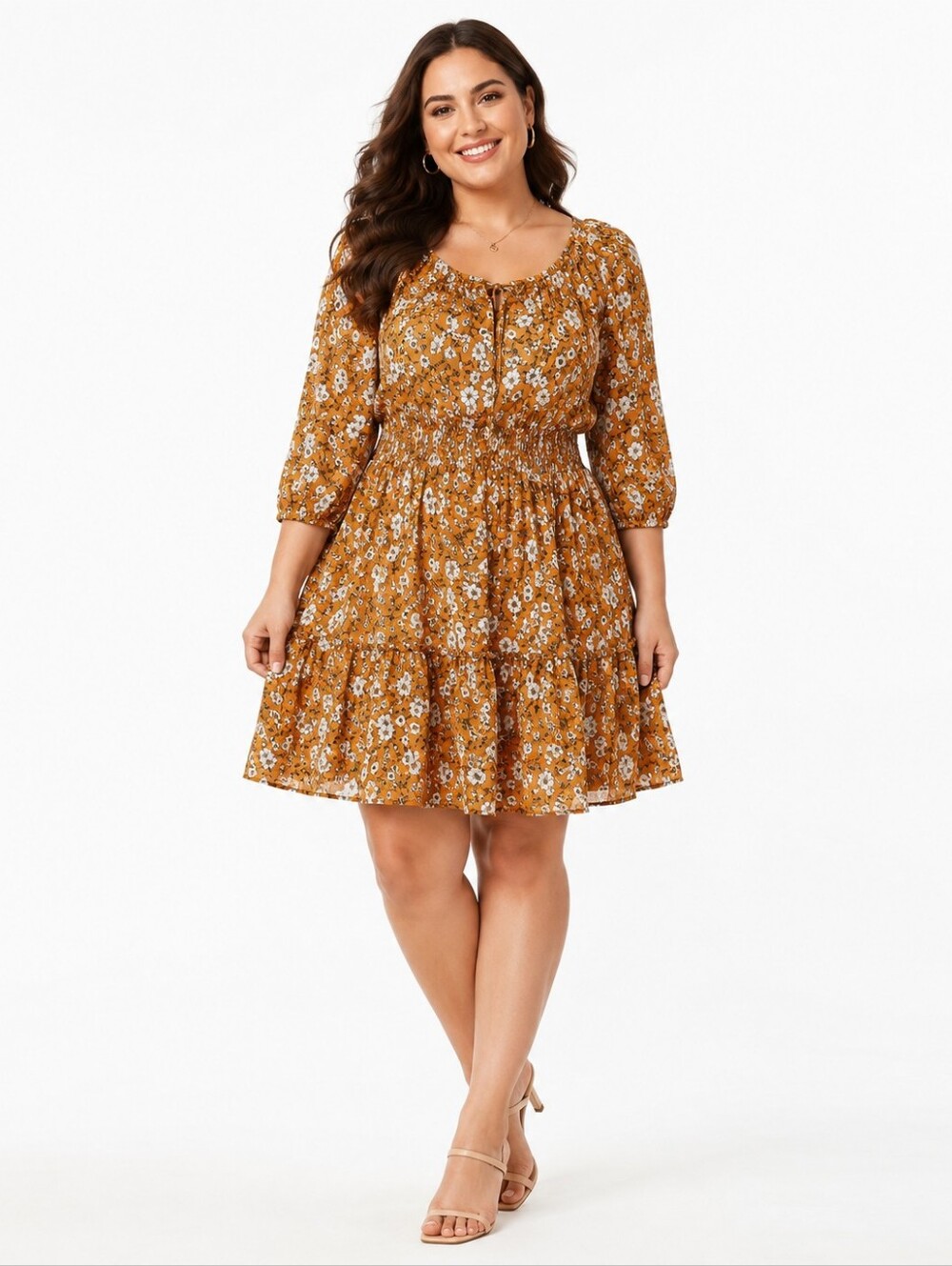 Floral Tiered Midi Dress - Mustard Ryan Michelle Size Large Ruffle ($50)